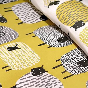 Sheep Duvet Cover Set in Yellow and white reversible pattern. Crazy sheeps all over the place, fun bed set for adults and children. Includes pillowcases. Easy care Poly cotton.