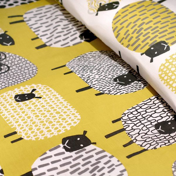 Sheep Duvet Cover Set in Yellow and white reversible pattern. Crazy sheeps all over the place, fun bed set for adults and children. Includes pillowcases. Easy care Poly cotton. - Image 7