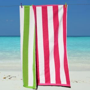 large beach towels on sale pink and white stripe velour front with green and white reverse