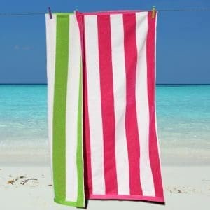 Large pink stripe beach towel – quick-dry, soft 100% cotton, oversized towel for beach or holiday in the UK