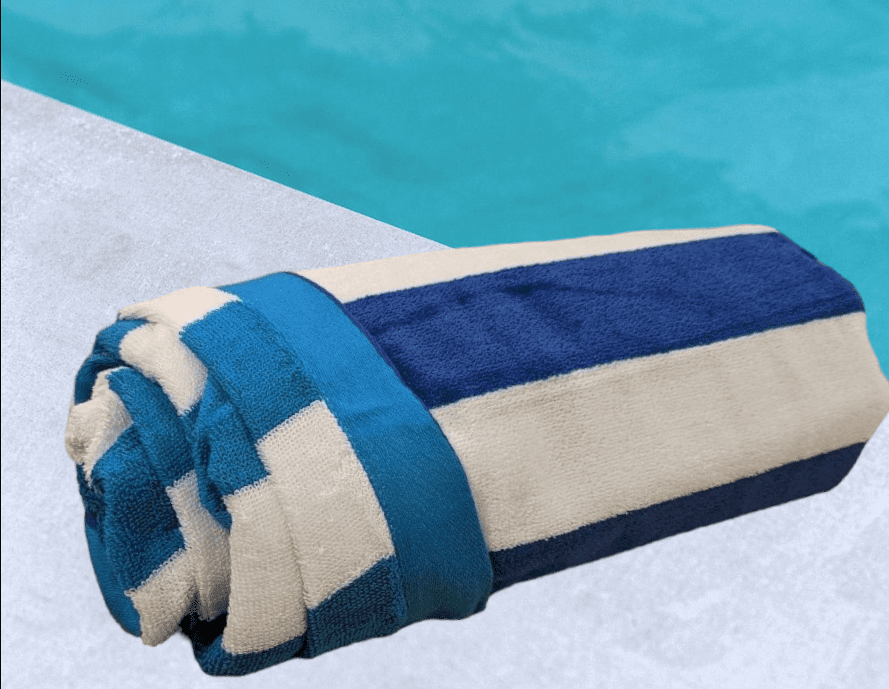 blue stripe beach towel with lighter blue reverse