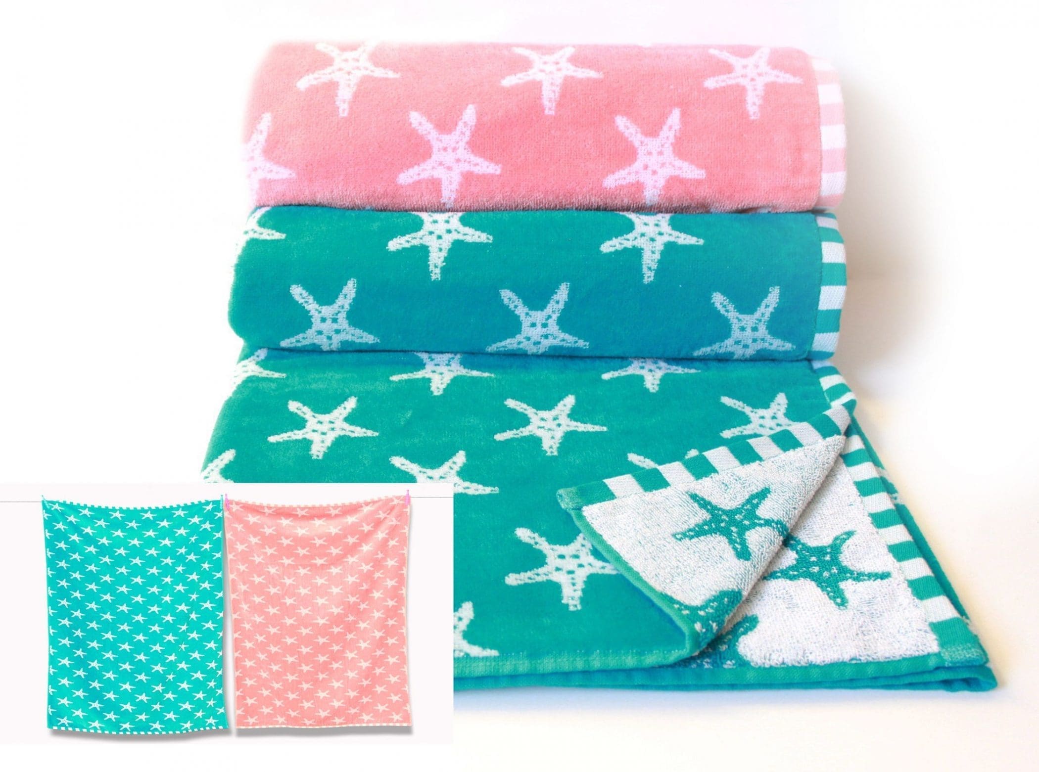 Beach Towel Coral Starfish Large Luxury Velour - Image 2