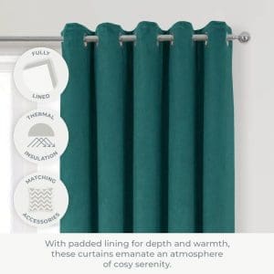 bottle green eyelet curtains thermal velour luxury interlined