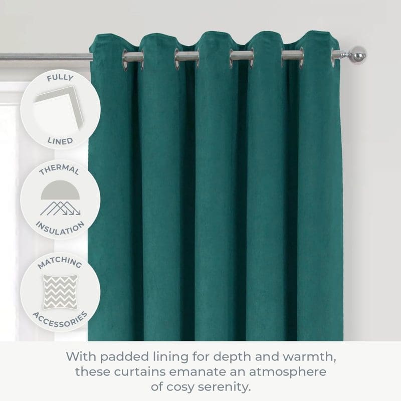 bottle green eyelet curtains thermal velour luxury interlined