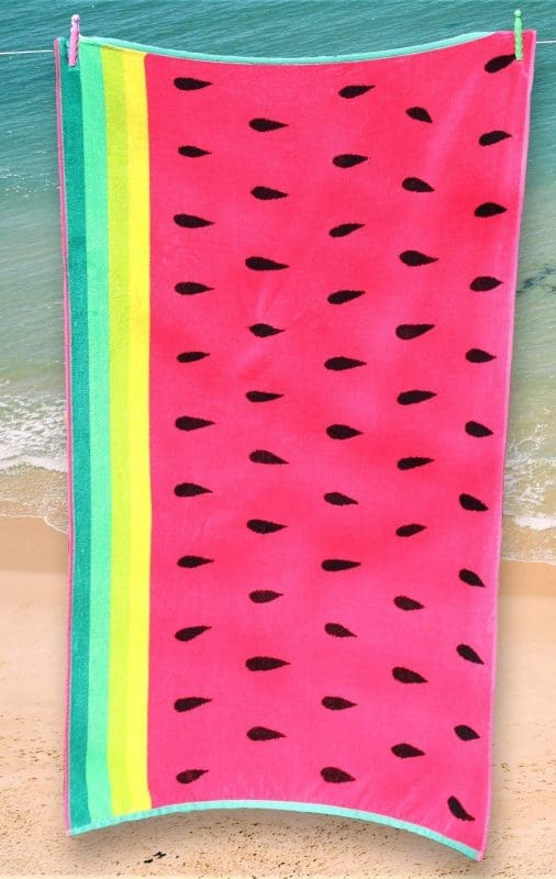 Oversized pink watermelon beach towel 82x165cm 100% cotton for summer, pool, or holiday