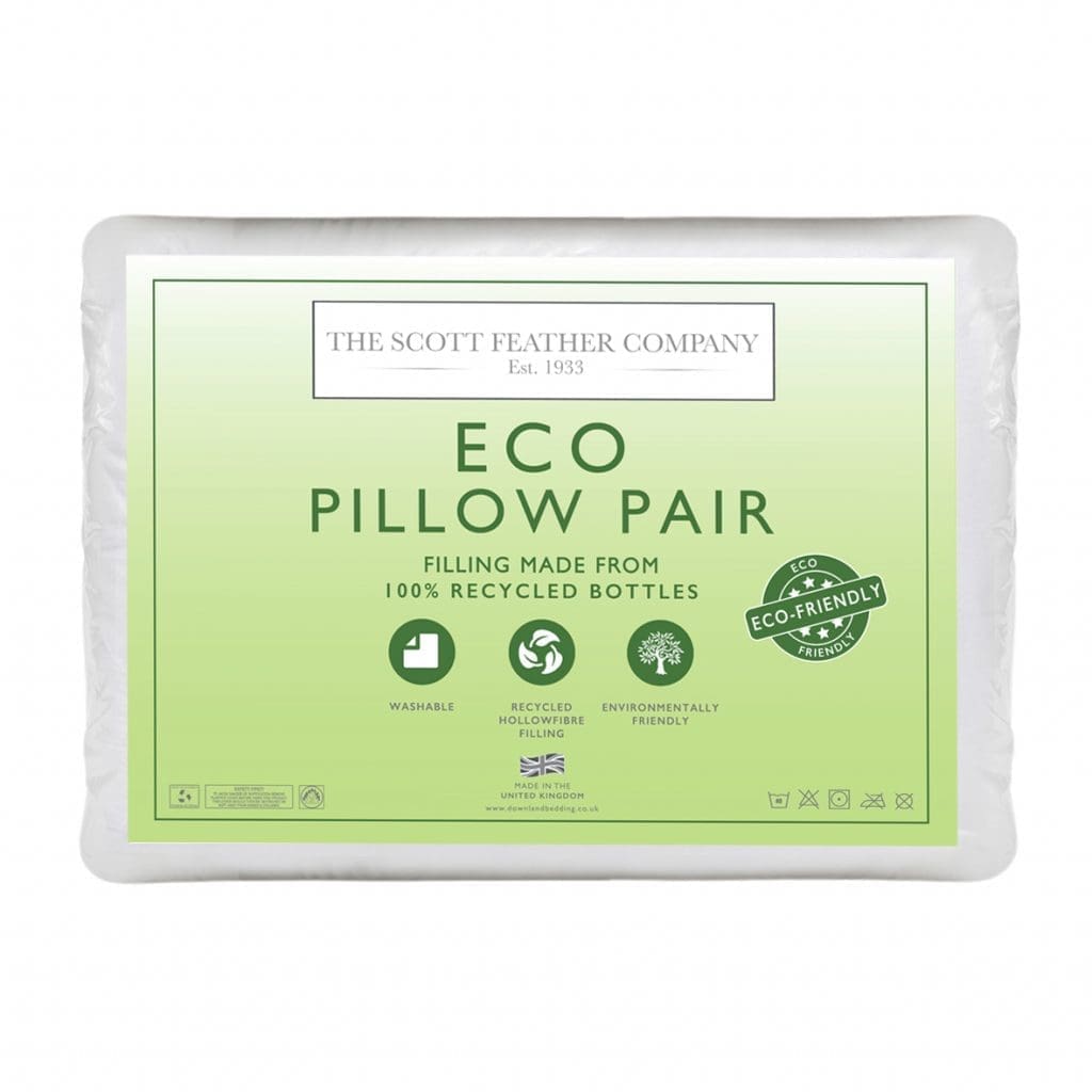 Eco pillow pair packaging – sustainable pillows made from 100% recycled bottles