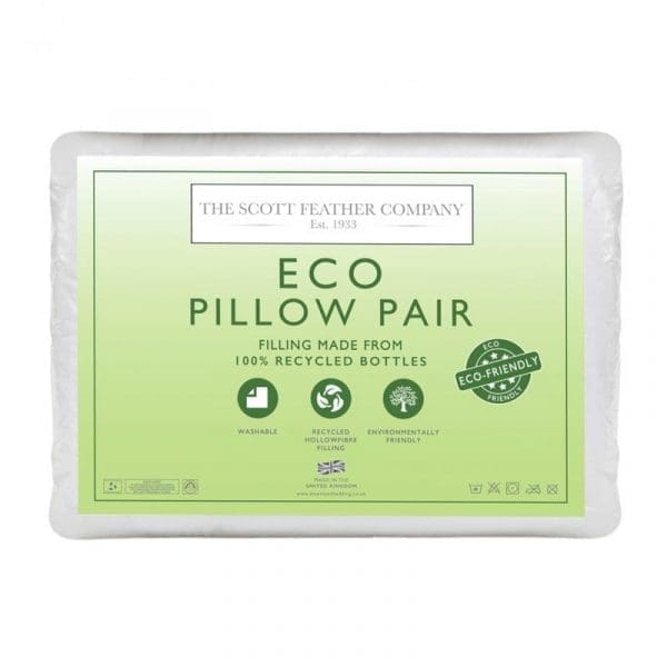 Eco pillow pair packaging – sustainable pillows made from 100% recycled bottles