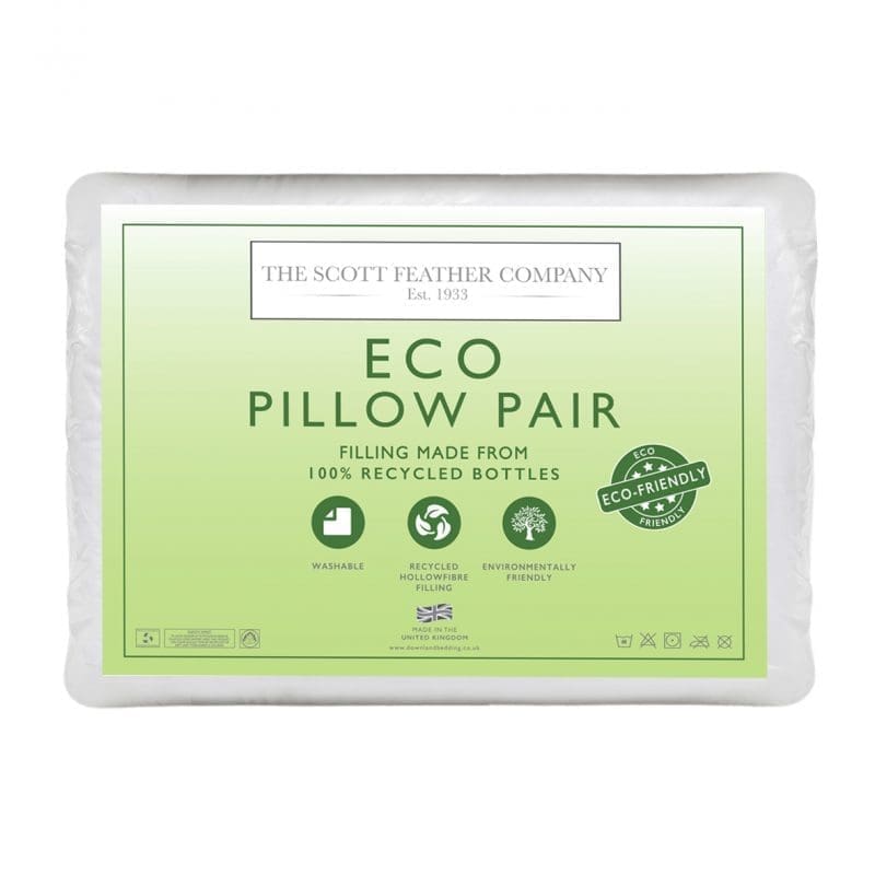 Eco pillow pair packaging – sustainable pillows made from 100% recycled bottles