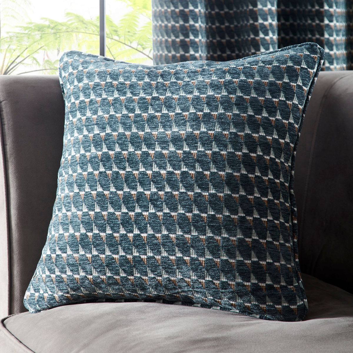 Laurent Geo Teal Cushion Cover 45x45cm – Stylish Check Pattern in Teal Green Laurent Geo Teal Cushion Cover 45x45cm – Modern Check Design