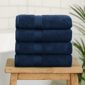 Luxury navy blue bath towels – 600 GSM combed cotton with chevron border design