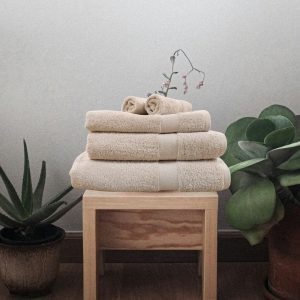 Luxor 600 GSM luxury combed cotton towel in Stone colour by Restmor — soft, absorbent bath and hand towels UK