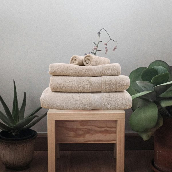 Luxor 600 GSM luxury combed cotton towel in Stone colour by Restmor — soft, absorbent bath and hand towels UK