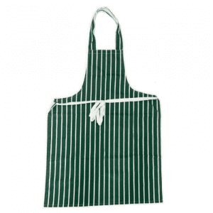 green stripe cotton apron with adjustable waist tie