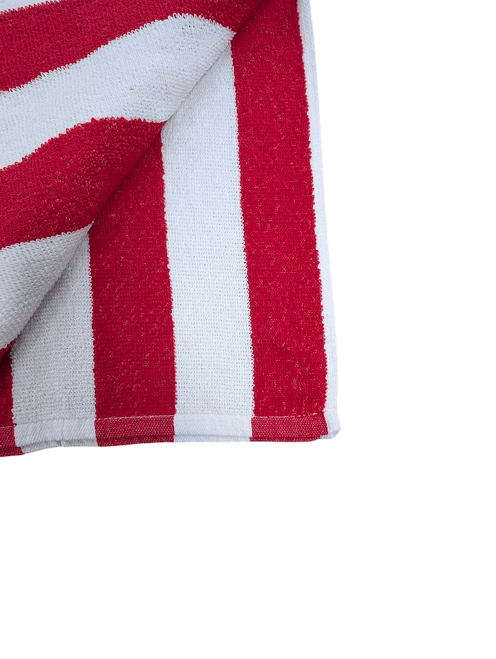 red striped towel. red and white bath towel reverse