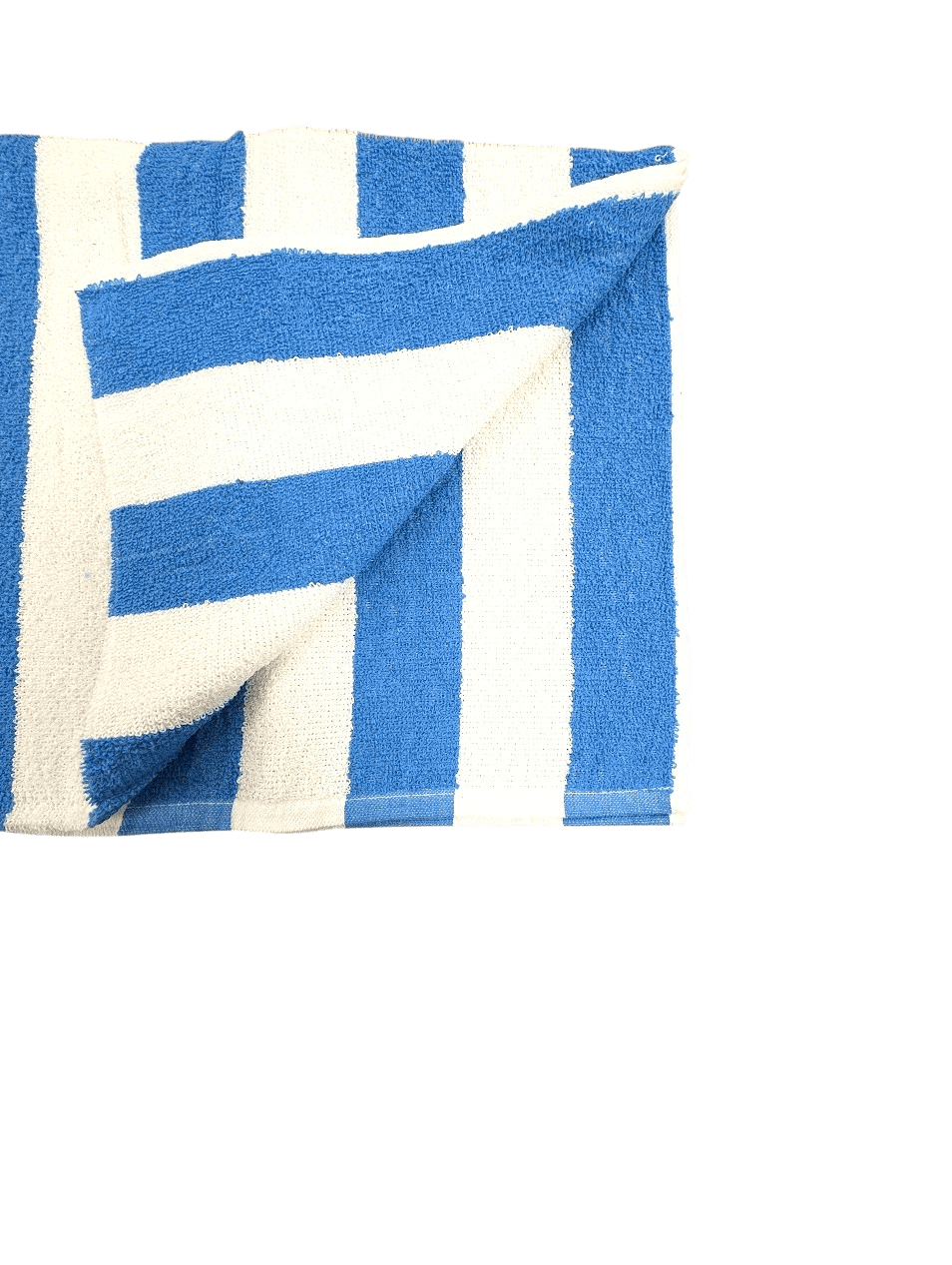bright blue striped towel reverse on white background