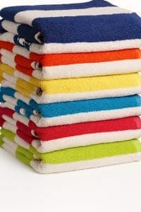 striped bath towels in navy orange red yellow green blue